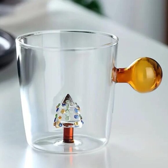 300ml Lot Of 2 3D Cup With Sphere Handle or Juice Milk Tea - Christmas Tree - Picture 1 of 1